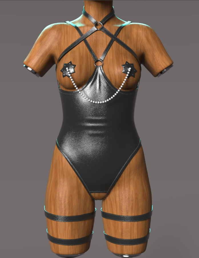 dForce GN Sexy Leather Bodysuit for Genesis 9, 8.1, and 8 Female